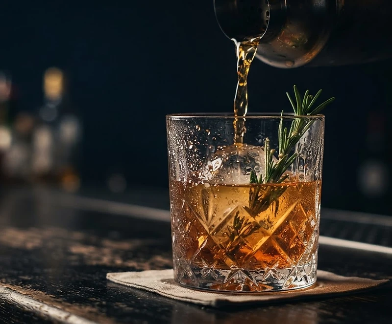 Craft cocktail pour by Shake & Gather Chicago mobile bartending