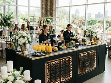 Mimosa bar with fresh juices at a Chicago brunch event — Shake & Gather