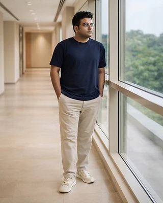 Dr. Jathin Sam Thekkethil in a glass corridor, Abu Dhabi