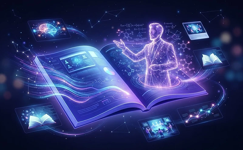 A glowing magazine spread dissolving into data lines on a deep indigo backdrop