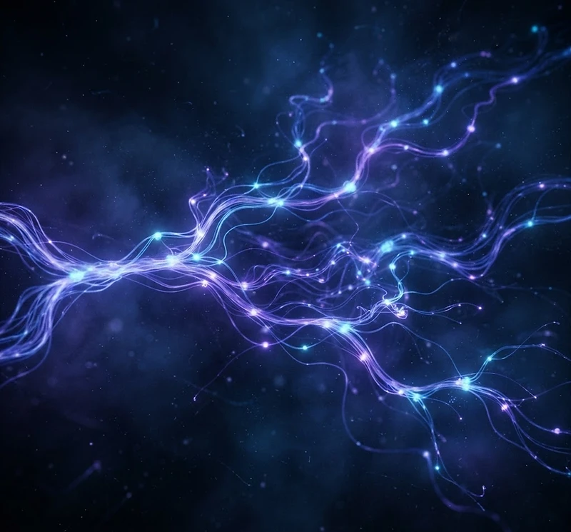 A branching pathway of light reshaping itself across a dark field