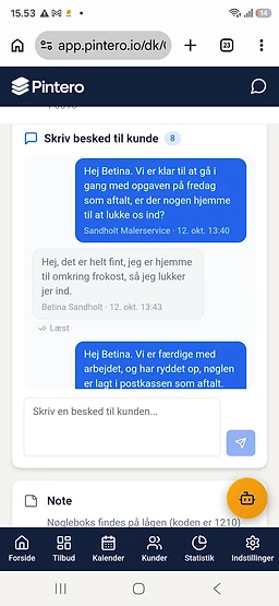 Direkte kundekommunikation – app skærmbillede