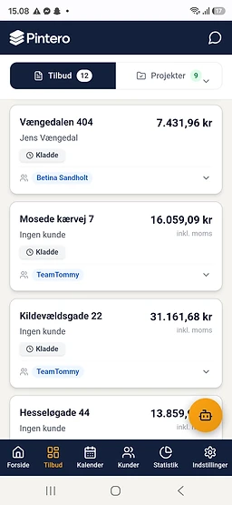 Hurtig oprettelse af tilbud – app skærmbillede