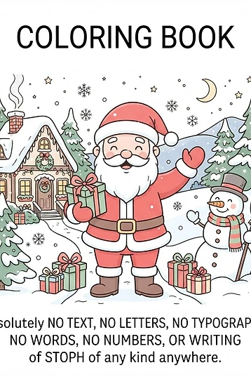 Cover of Santa's Christmas Coloring Book showing a whimsical Santa Claus holding a gift