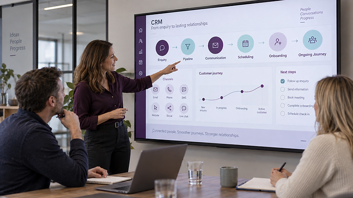 The IPHM Growth Hub, a white-labelled CRM environment, shown on a desktop monitor.
