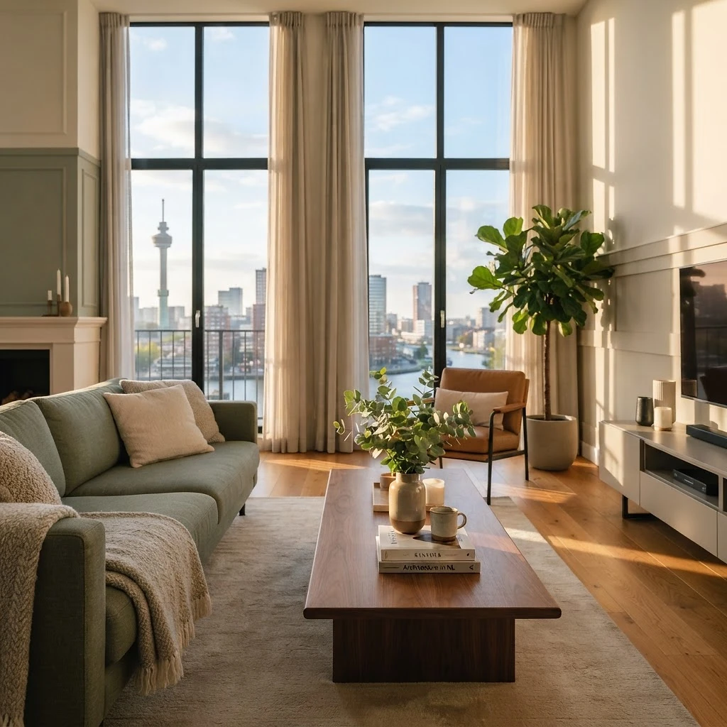 Schoon, modern interieur in Rotterdam met ochtendlicht — het resultaat van professionele schoonmaak