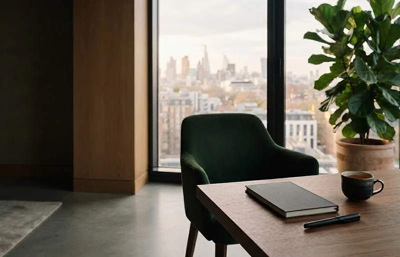 A calm workspace at the window leaves room for fresh perspectives on leadership