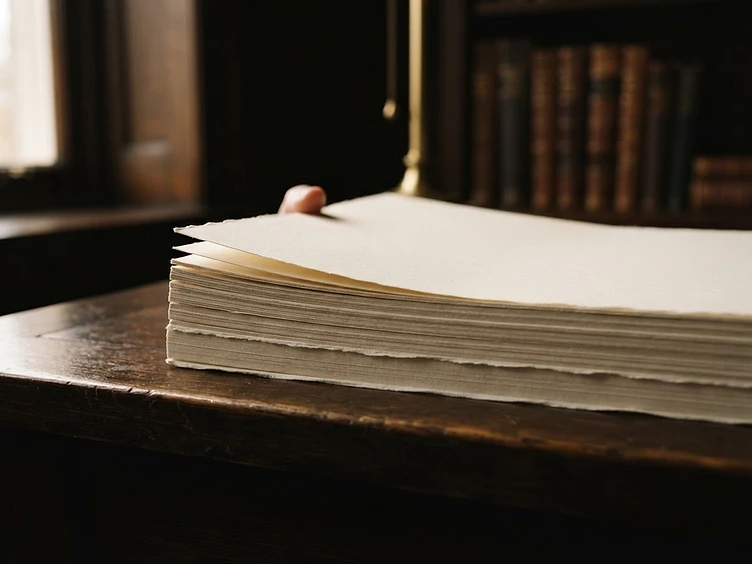 Stack of ivory thesis paper being aligned