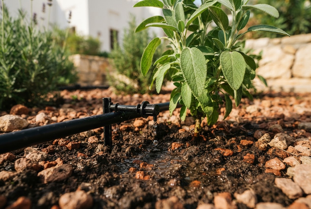Drip irrigation emitter delivering water directly to a plant root zone