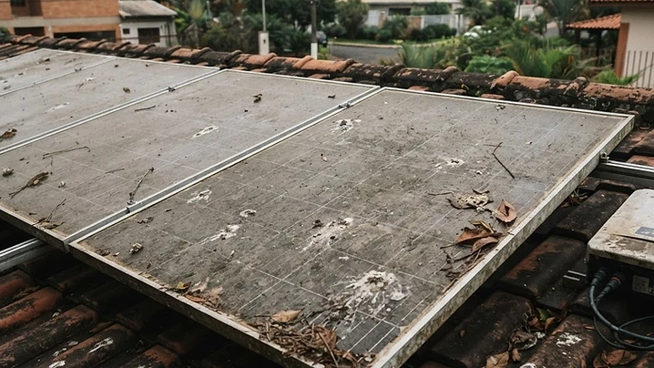 Painéis solares sujos antes da limpeza