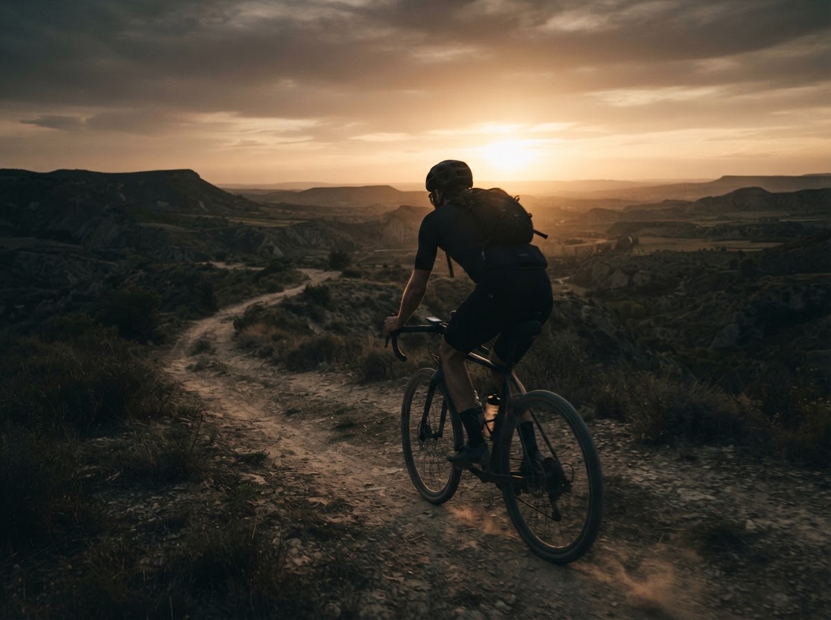 Cyclist in a sunset landscape