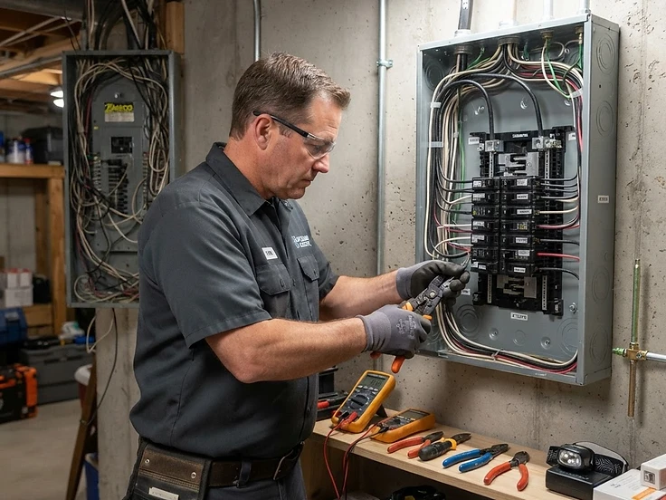Electrician upgrading a residential electrical service panel