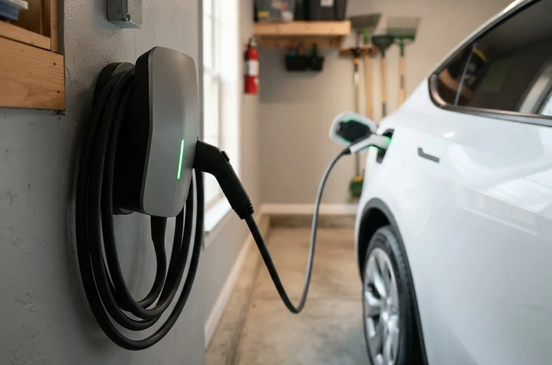 Home Level 2 EV charging station installed at a New Jersey home