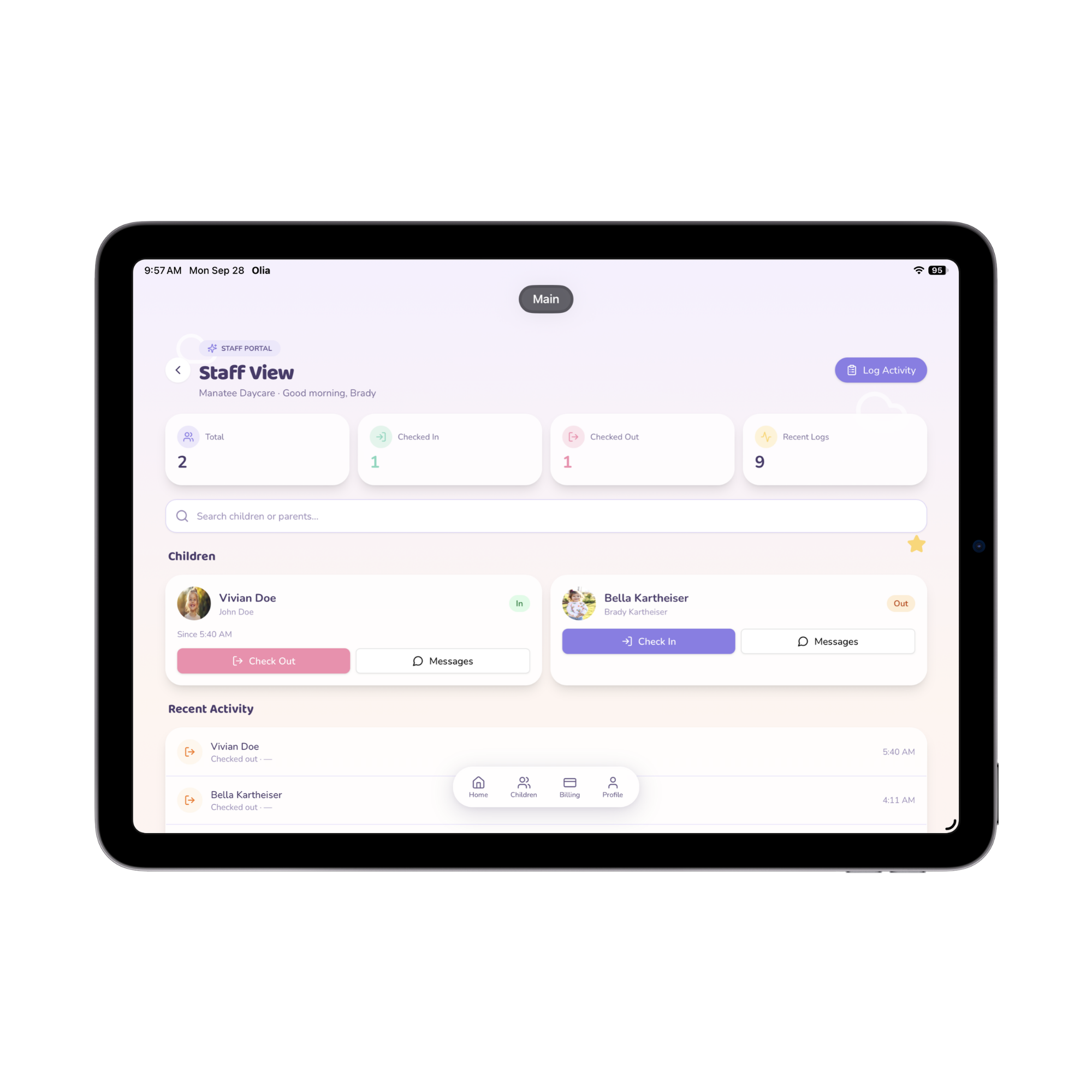 Olia staff dashboard