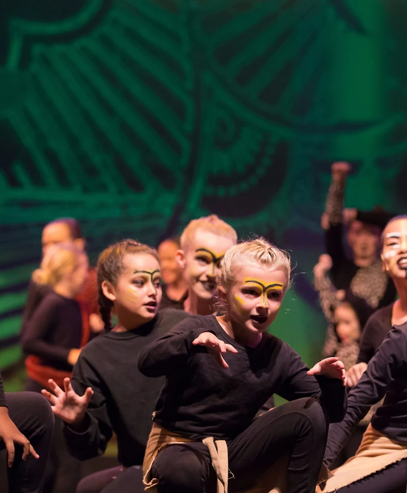 Summer Stars Lion King Jr. cast crouching in face paint