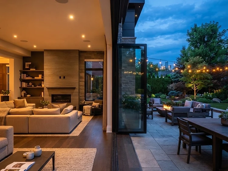 Bifold doors opening to a sunlit patio