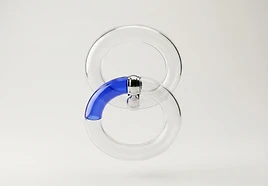 Interlocking transparent and cobalt glass loops