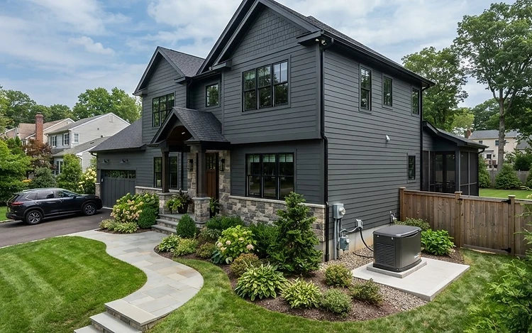 Modern New Jersey home with a home standby backup generator installed
