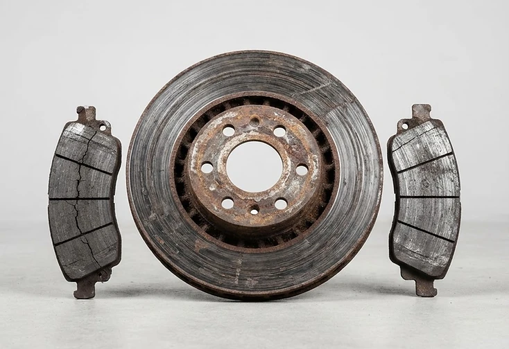 Worn grooved brake rotor before service