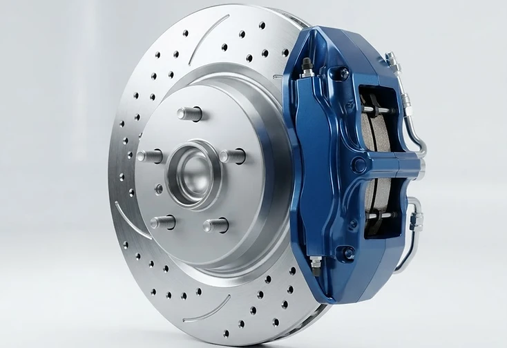 New brake rotor and pads after service