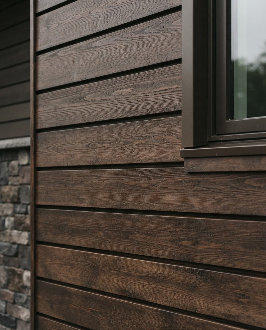 Vertically installed thermally modified Emberline Wood siding