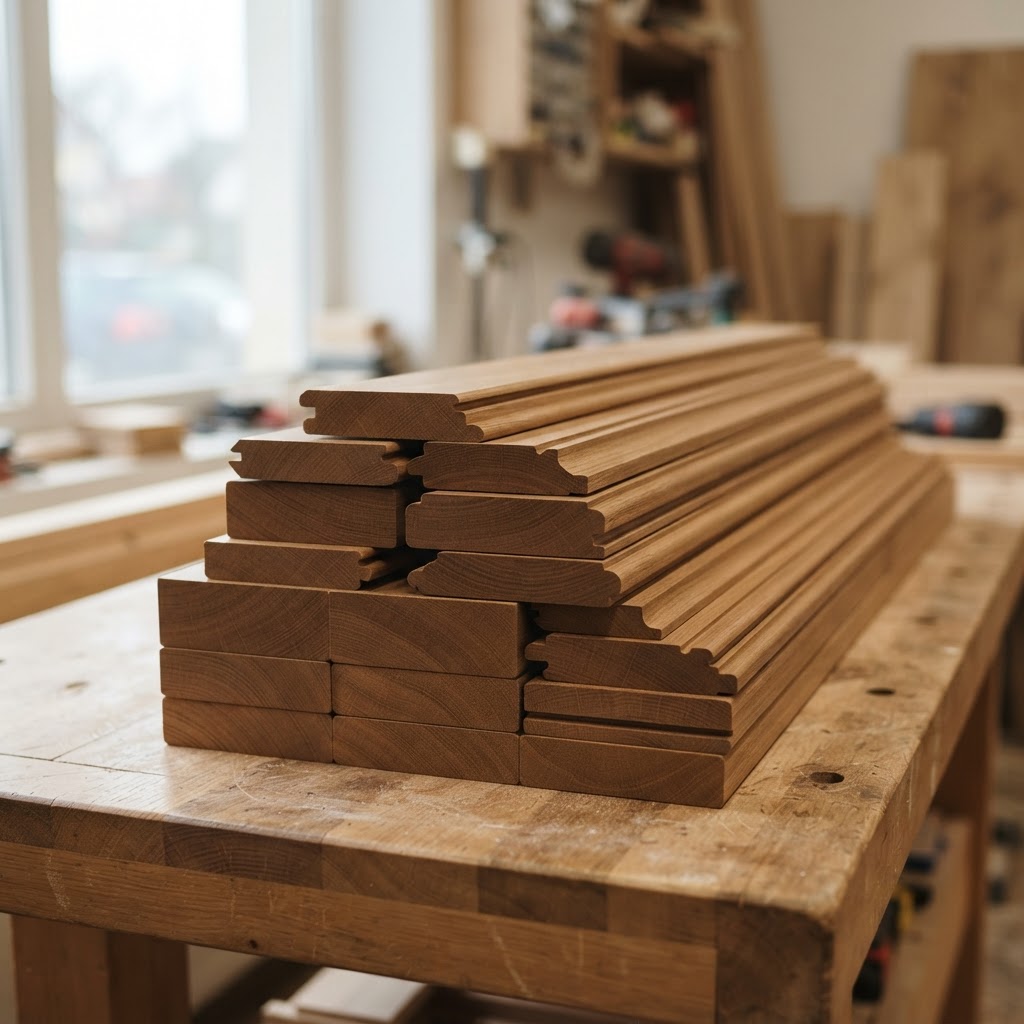 Stacked thermally modified boards and custom-milled profiles