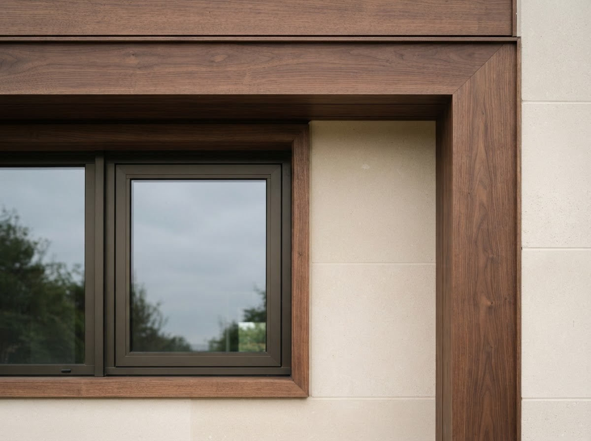 Thermally modified wood soffit planks under a gable roof