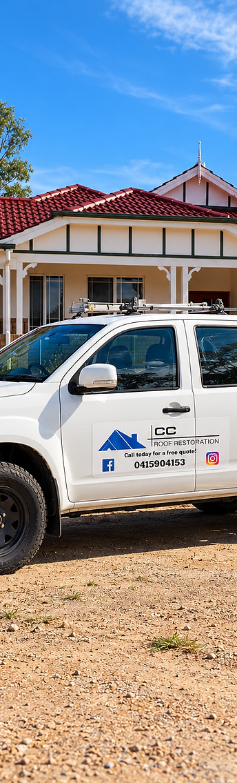 CC Roof Restorations vehicle outside a tiled home