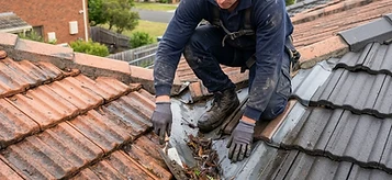 Illustrative roof maintenance and gutter clearing — not a CC project