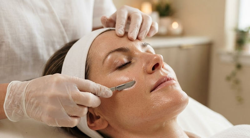 Editorial depiction of a professional dermaplaning treatment