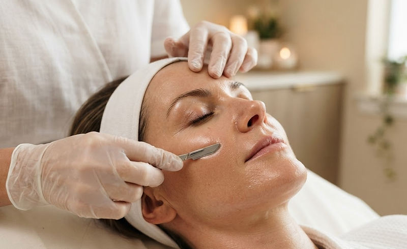 Editorial depiction of professional dermaplaning