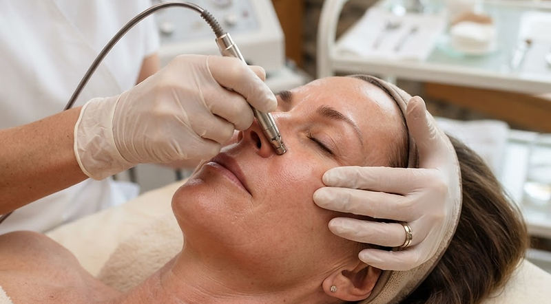 Editorial depiction of a client receiving microdermabrasion