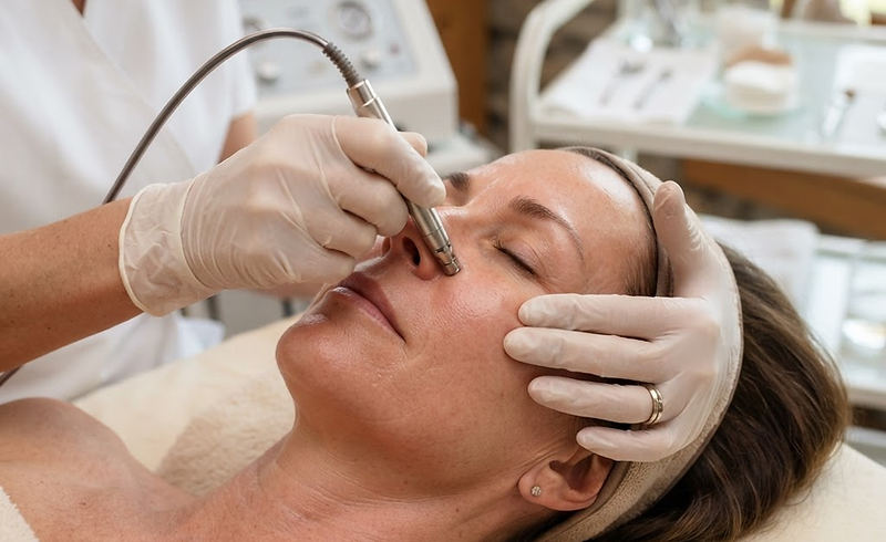 Editorial depiction of a client receiving microdermabrasion