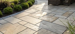 Stone patio and garden walkway