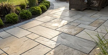 Stone patio and garden walkway