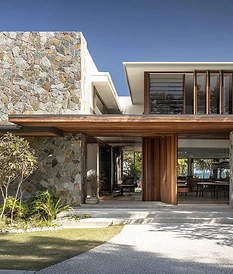 Modern Australian home with stone-clad feature walls and columns