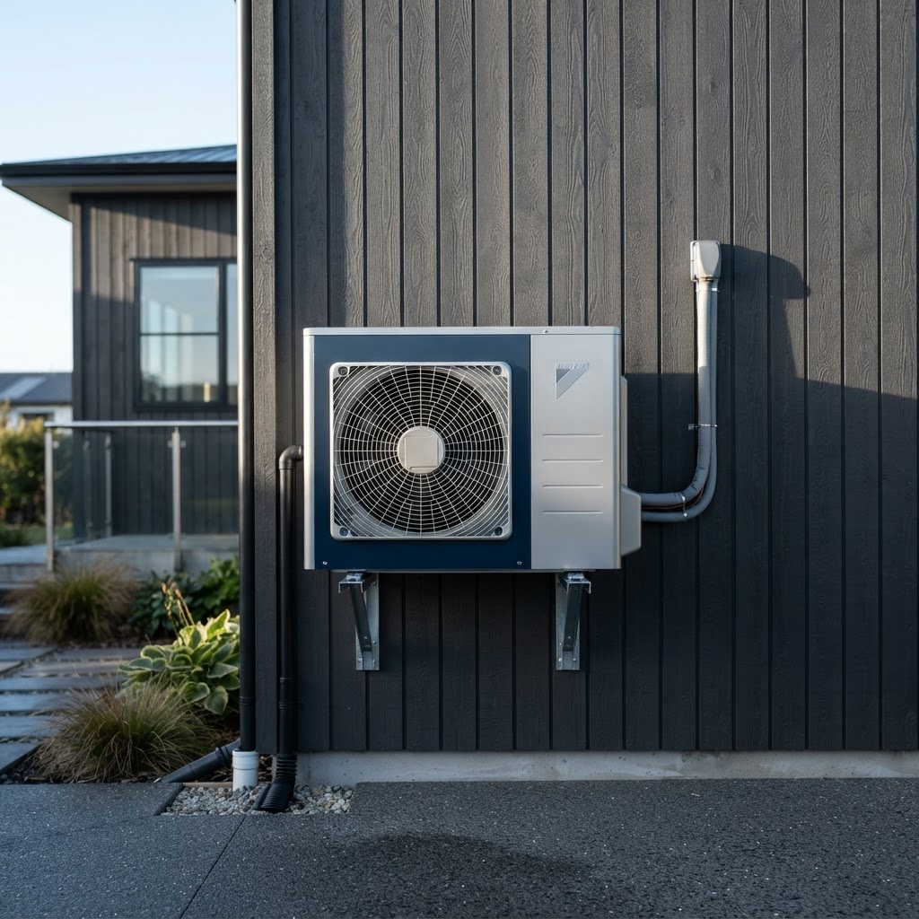 Thermopompe extérieure contre un revêtement de maison