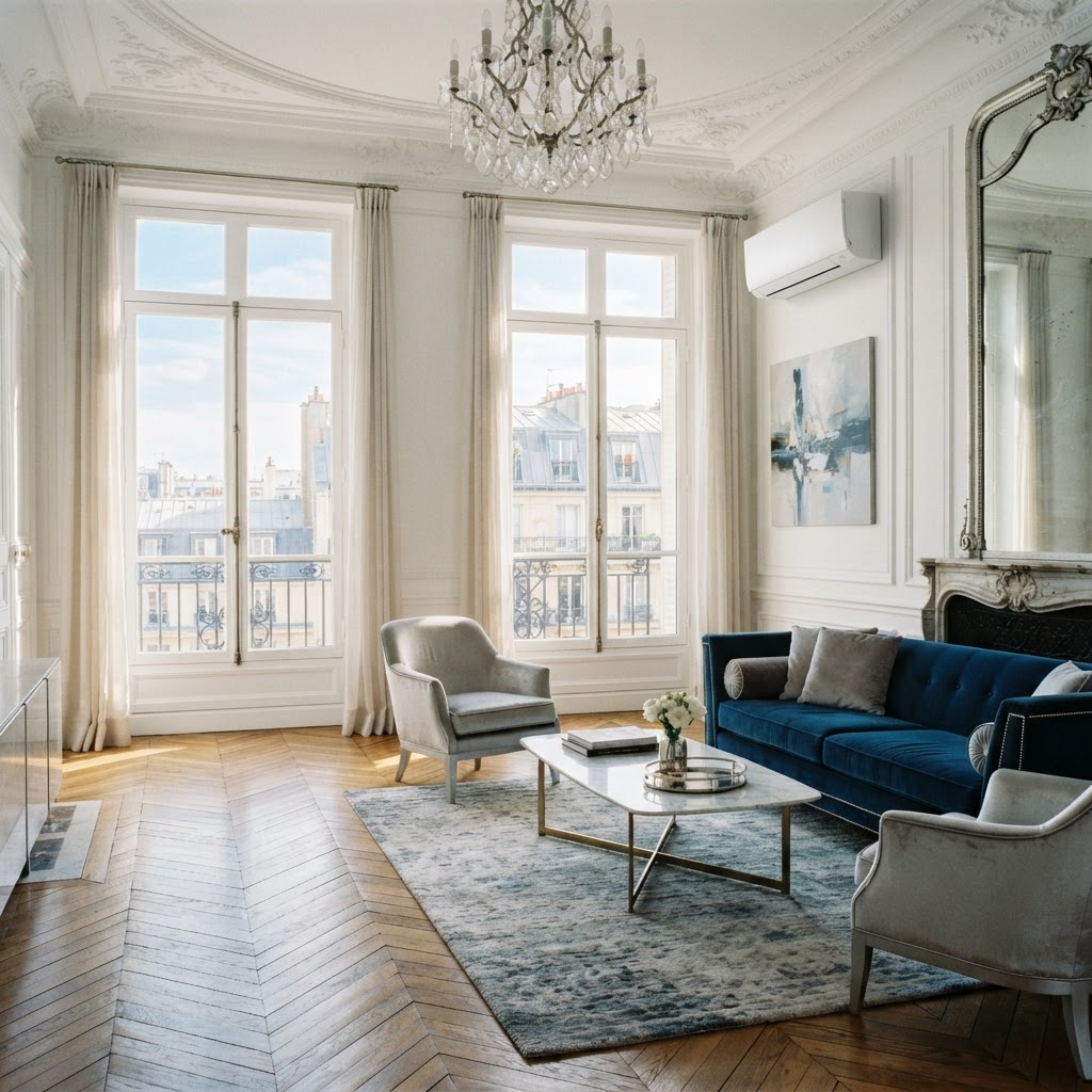 Climatiseur mural dans un appartement haussmannien