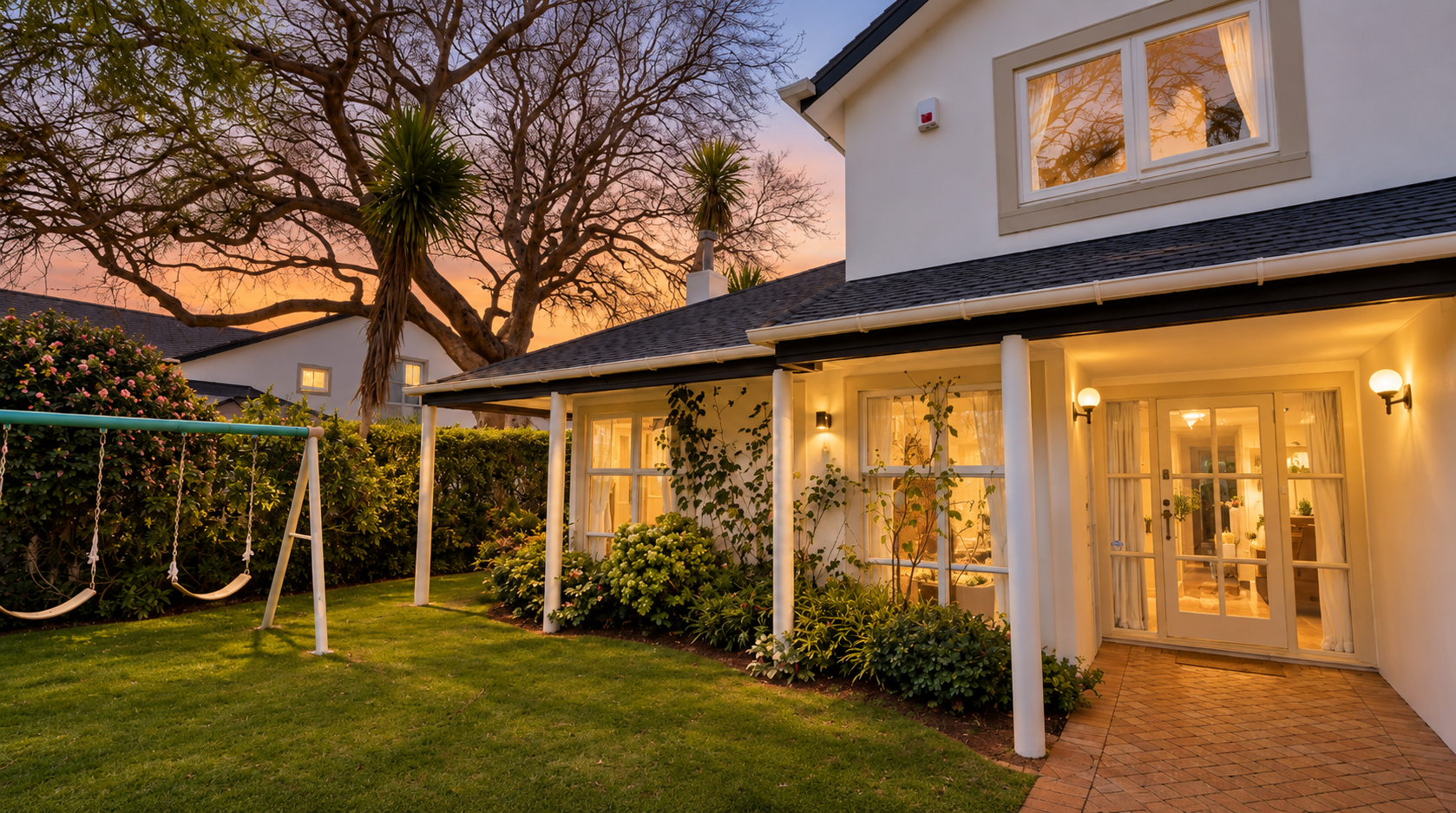Front Entry at Dusk