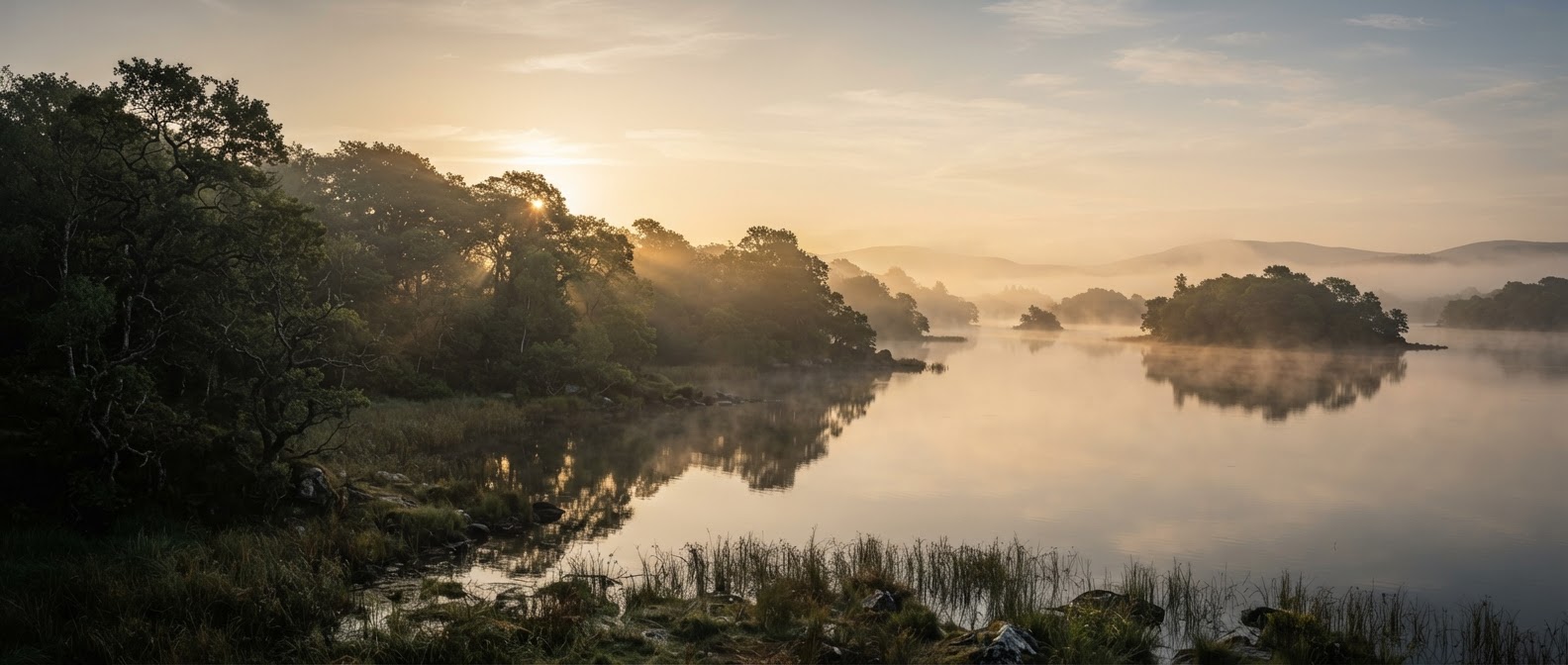 Mist over Lough Erne, County Fermanagh at sunrise