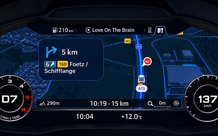Arrival time and remaining distance, below the navigation map.