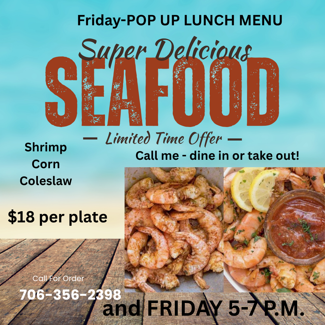 Friday Pop-Up Lunch Menu seafood flyer