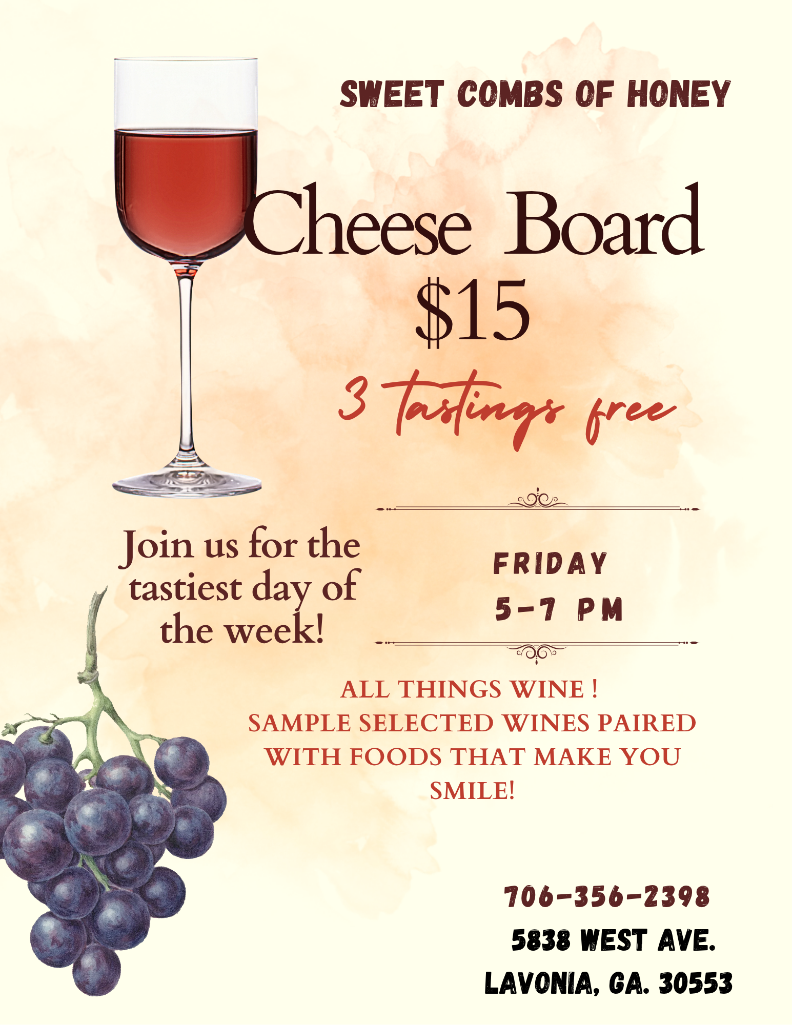 Cheese Board and Wine Tasting Friday event flyer