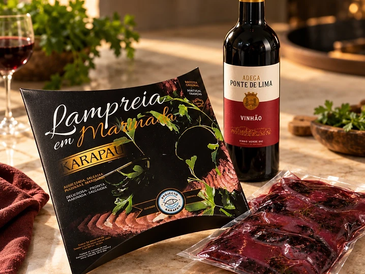Lampreia em marinada embalada a vácuo, pronta a cozinhar