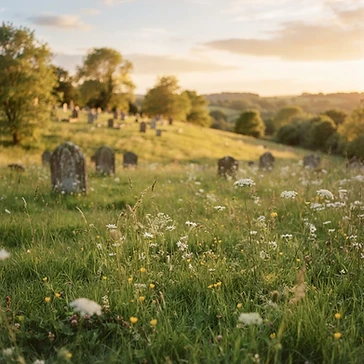 Peaceful golden hour graveside scene in Ohio