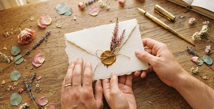 Hands holding a heavy-stock envelope