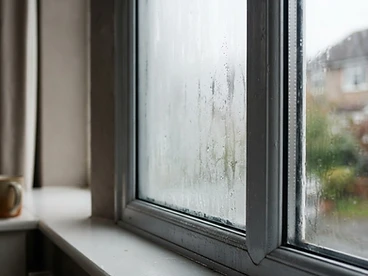 Condensation trapped between the panes of a double glazed unit