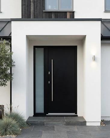 Smarts Signature aluminium entrance door in Jet Black supplied and installed by Luminous Glazing