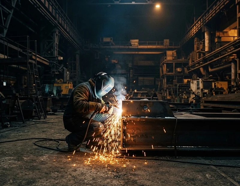 Lasser aan het werk in een industriële hal