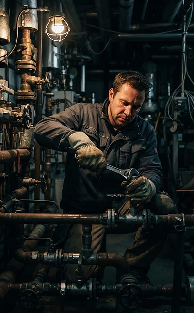 Installateur aan het werk in een technische ruimte